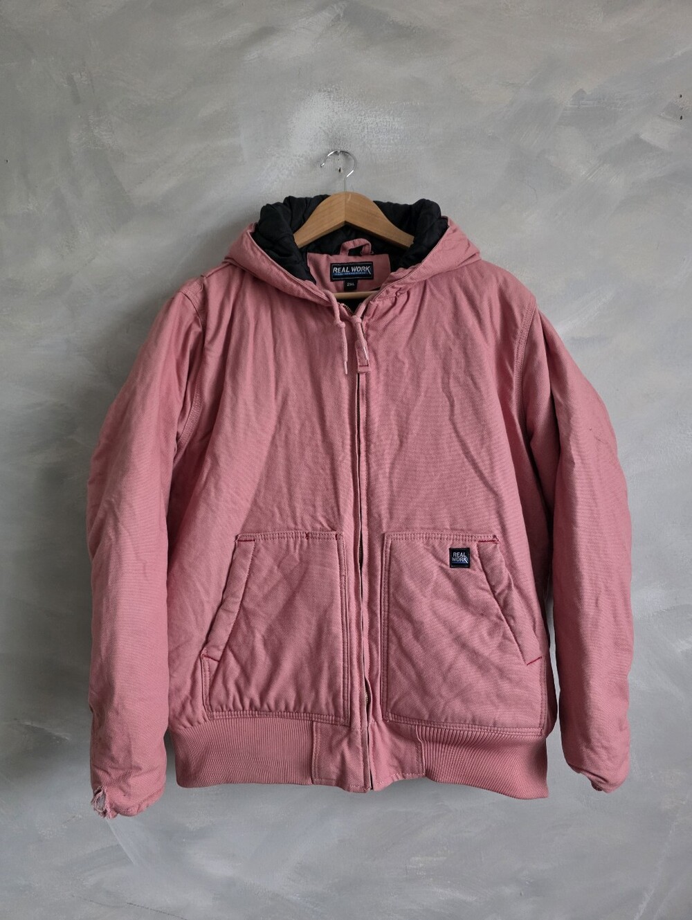 Vintage Real Work Wear Pink Duck Canvas Hooded Active Jacket 2XL 3M Insulate